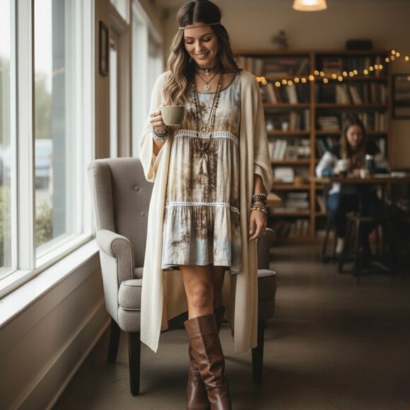 Boutique Dresses & Skirts - NWT Boho Tie-Dye Mini Slip Dress Tunic  • Coastal Grandmother Hippie Festival